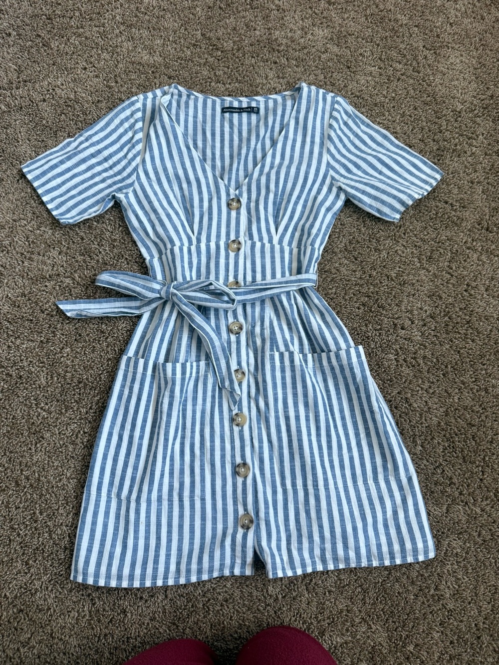 Abercrombie & Fitch Blue & White Striped Button-Front Mini Dress